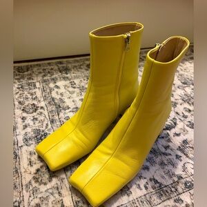 Lintervalle Yellow Square Toe Heeled Ankle Boot Genuine Leather